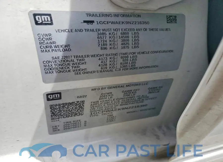 1GCPWAEK9NZ216350# 12