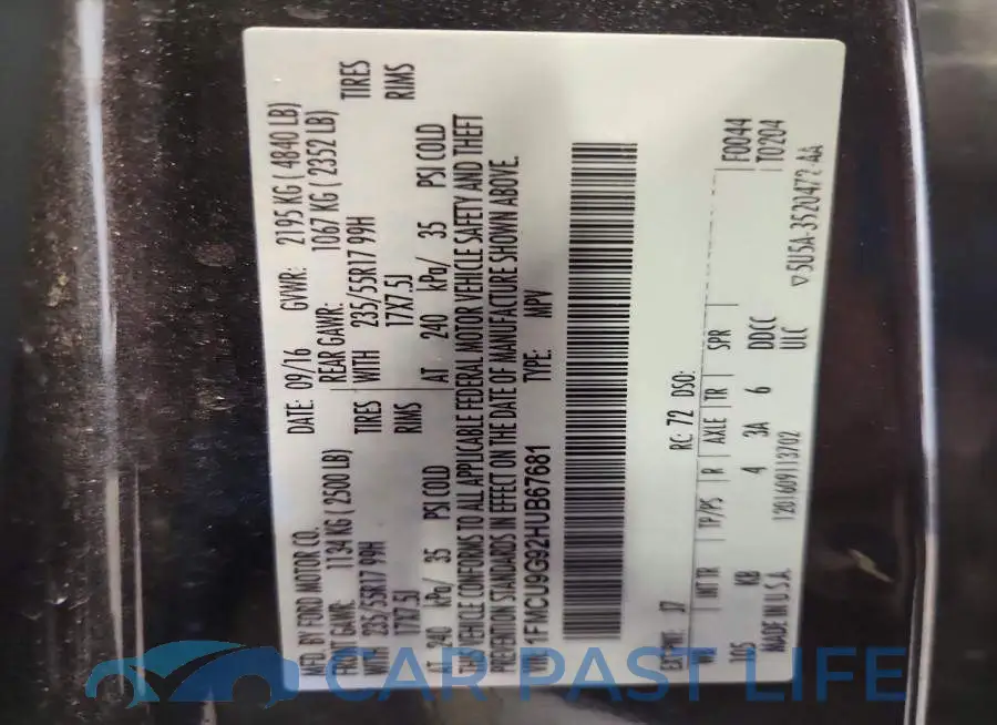 1FMCU9G92HUB67681# 12