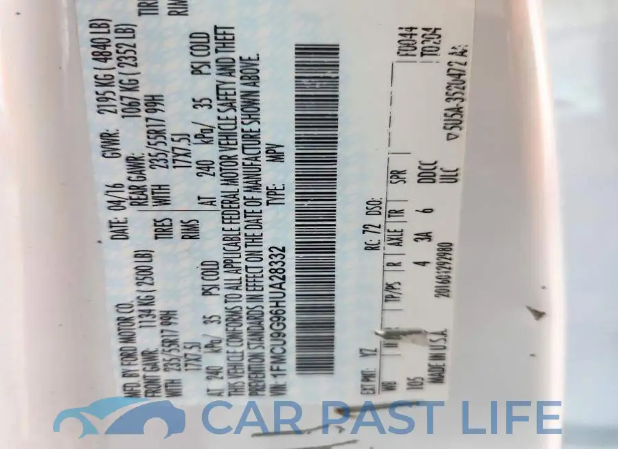 1FMCU9G96HUA28332# 12