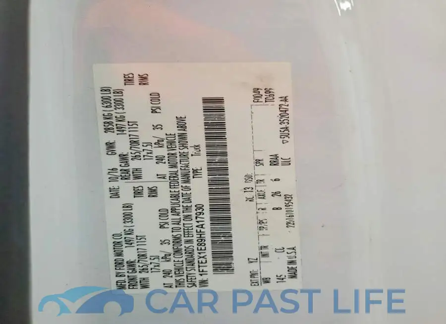 1FTEX1E89HFA17930# 12