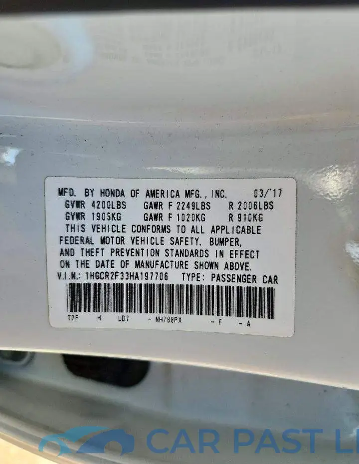 1HGCR2F33HA197706# 12