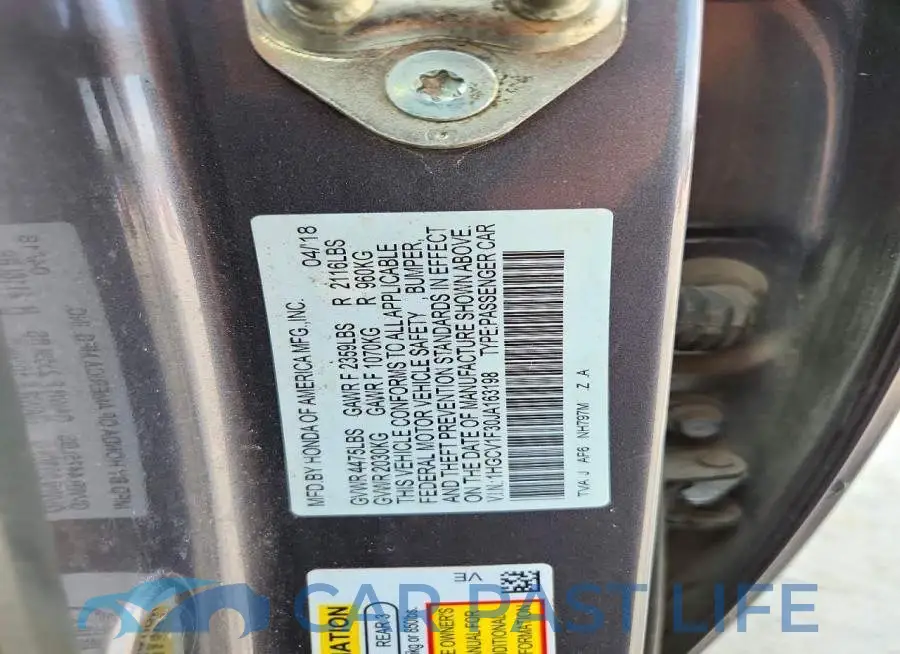 1HGCV1F30JA163198# 12