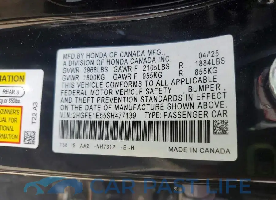 2HGFE1E55SH477139# 12