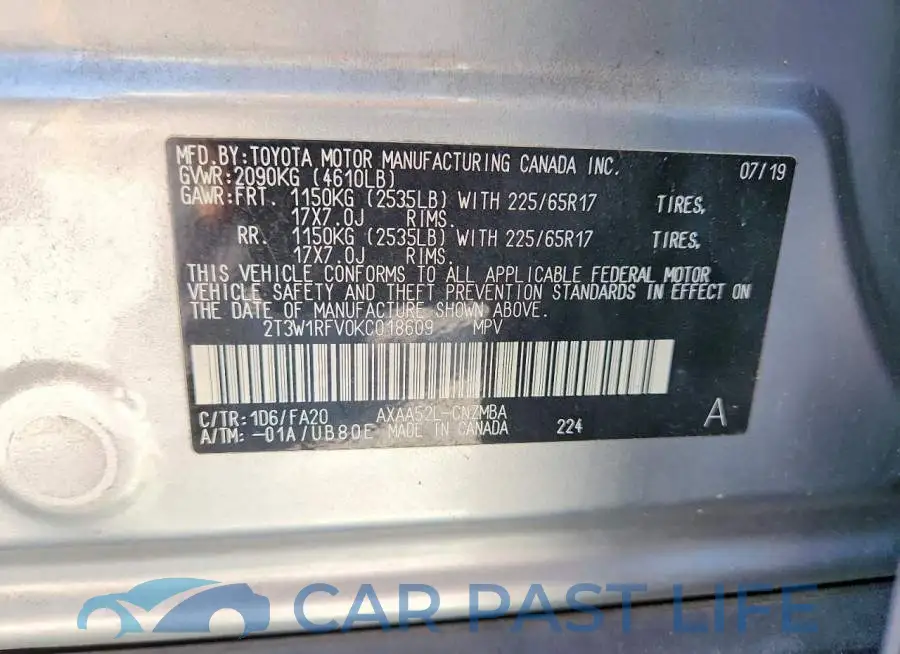2T3W1RFV0KC018609# 12