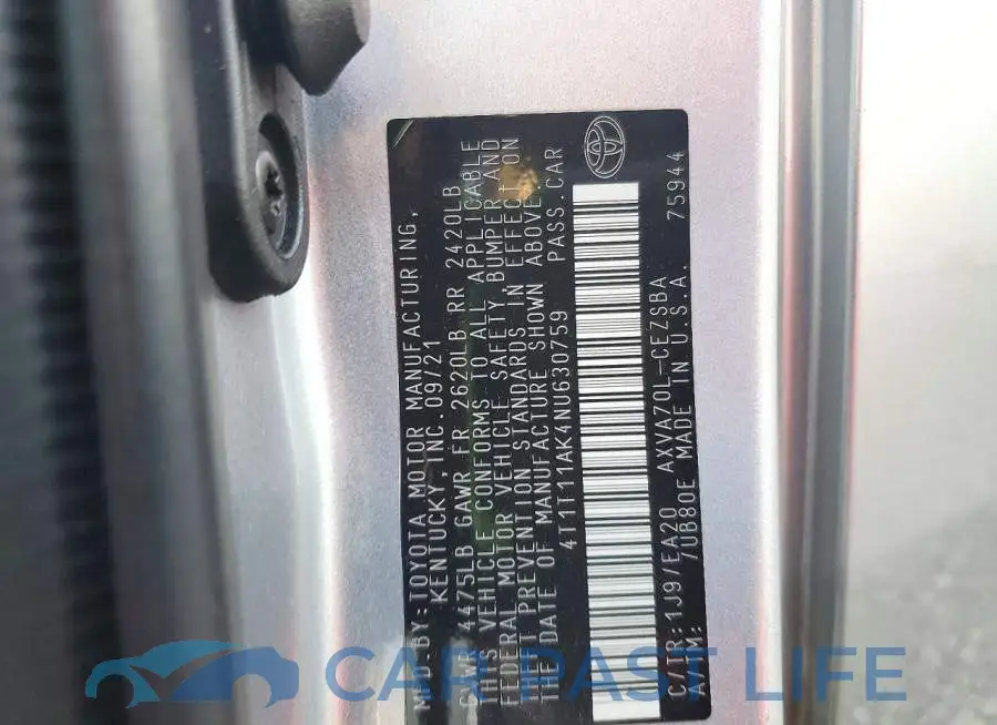 4T1T11AK4NU630759# 13