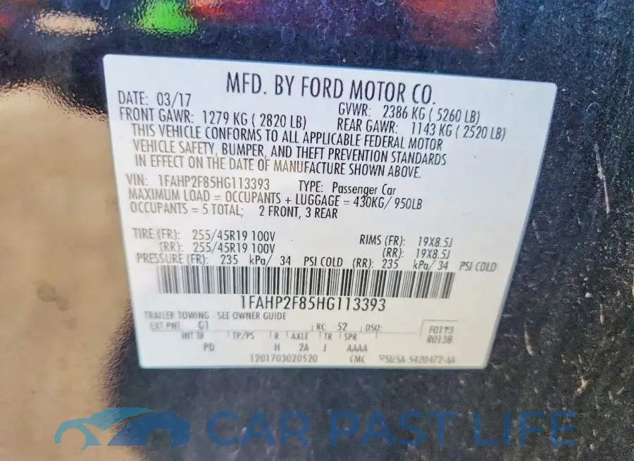 1FAHP2F85HG113393# 12