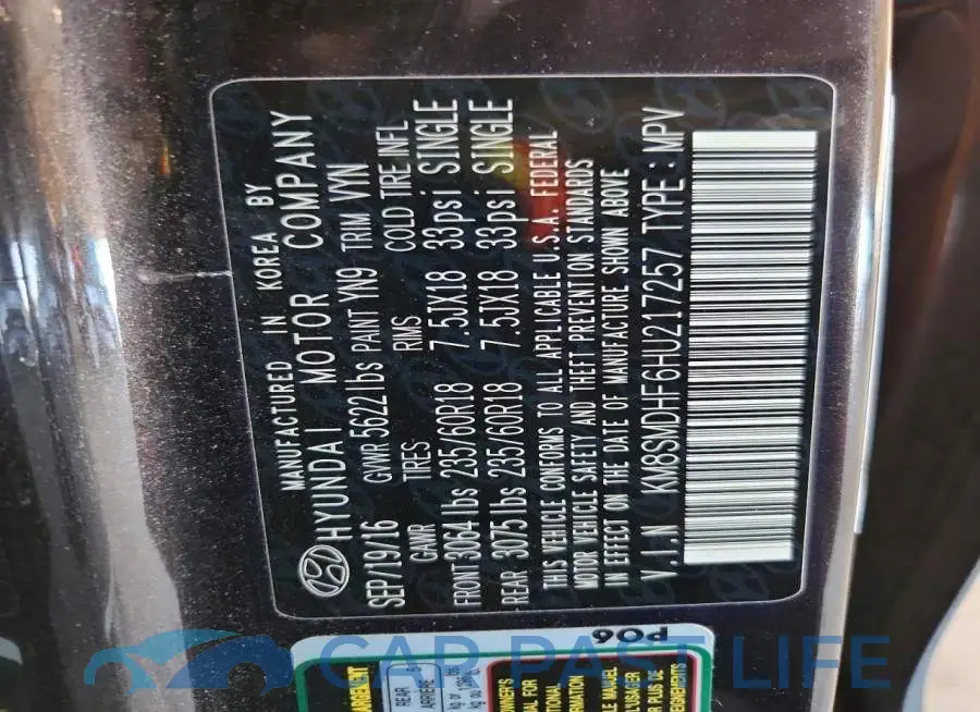 KM8SMDHF6HU217257# 13
