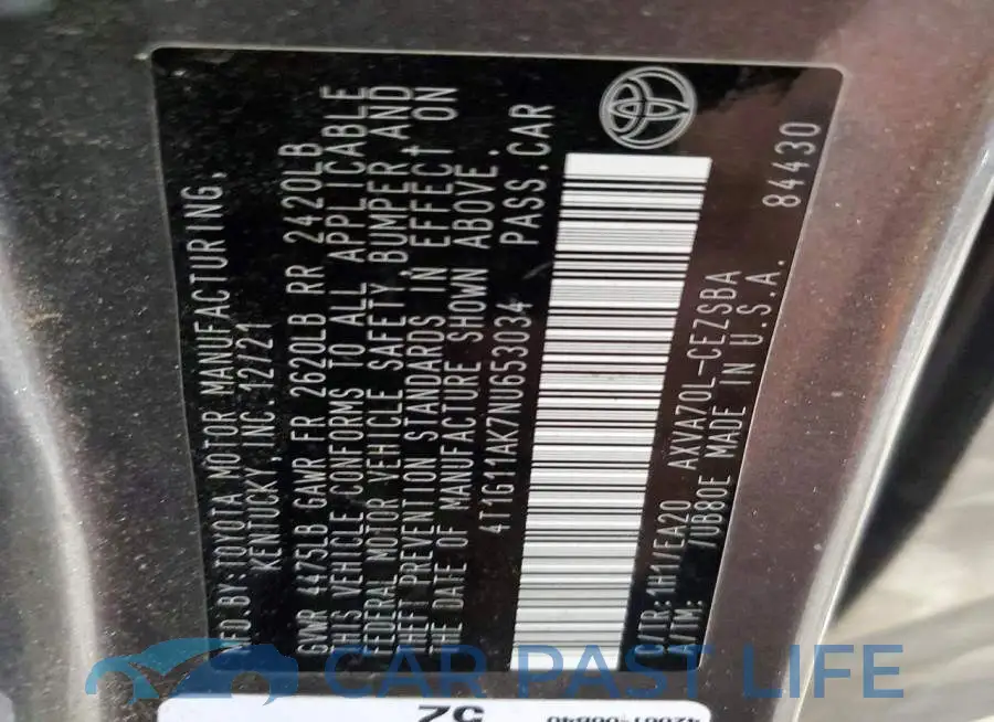 4T1G11AK7NU653034# 12