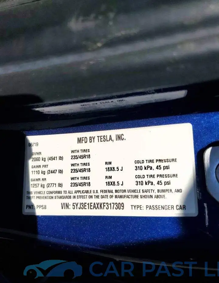 5YJ3E1EAXKF317309# 13