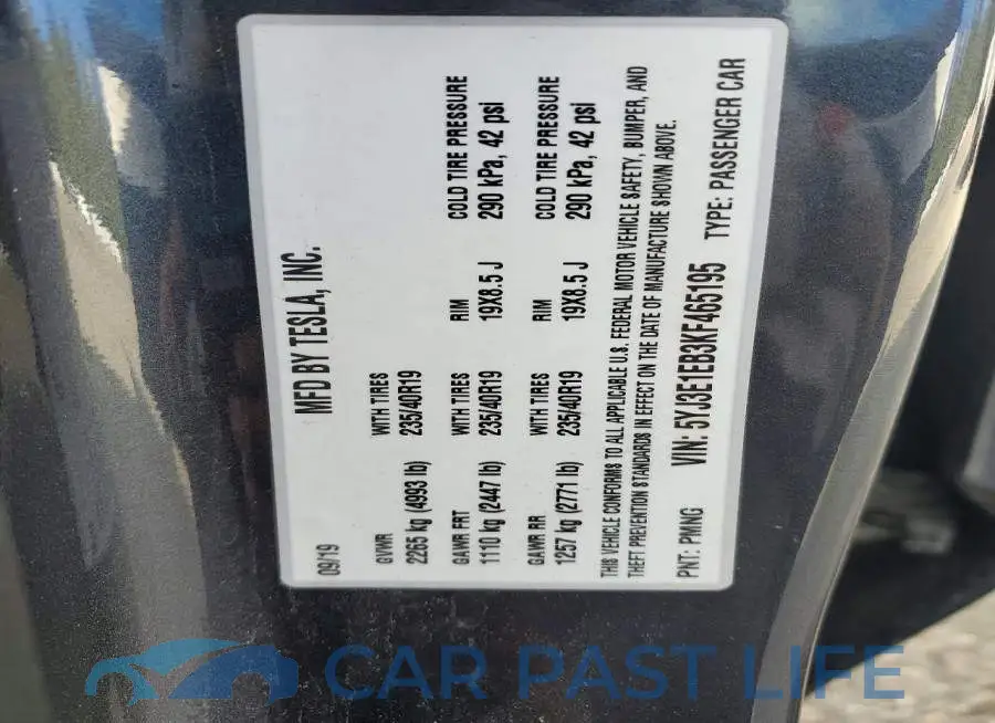 5YJ3E1EB3KF465195# 12