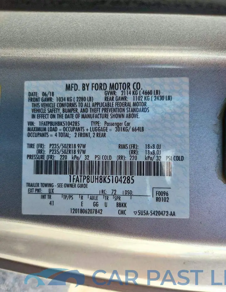 1FATP8UH8K5104285# 12