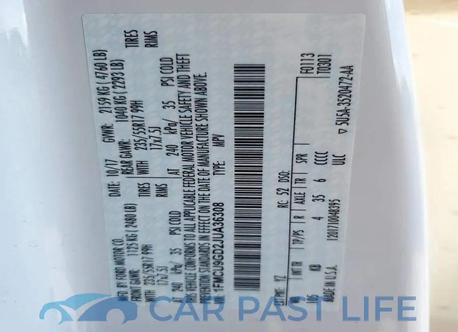 1FMCU9GD2JUA36308# 13