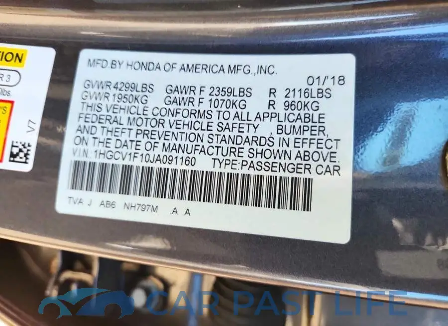 1HGCV1F10JA091160# 12