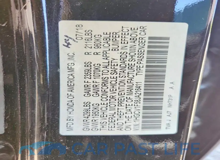 1HGCV1F58JA216411# 12