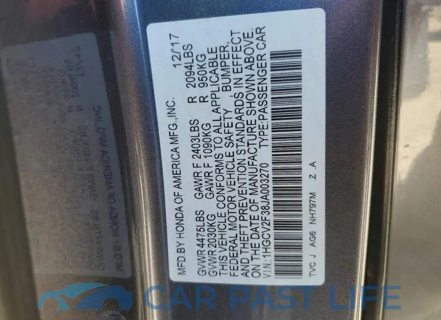 1HGCV2F38JA003270# 12