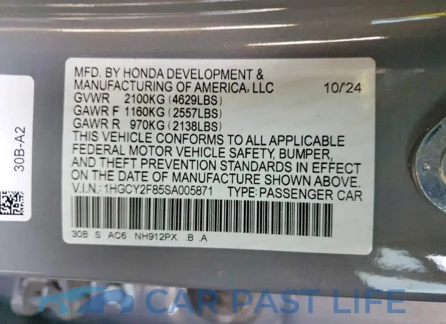 1HGCY2F85SA005871# 12