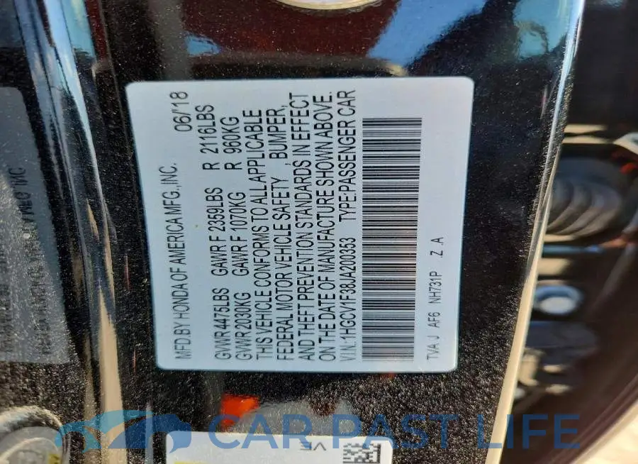 1HGCV1F38JA200353# 12
