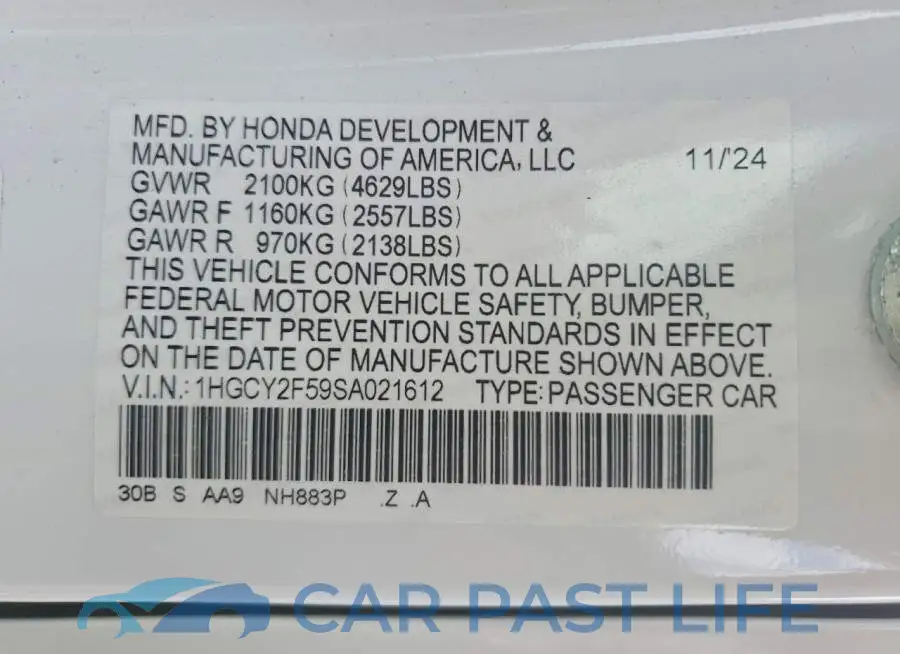 1HGCY2F59SA021612# 12