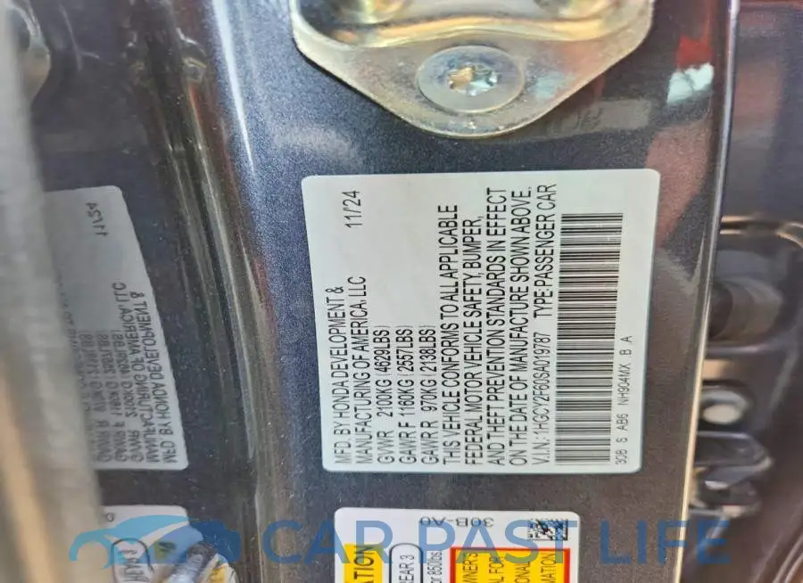 1HGCY2F60SA019787# 12