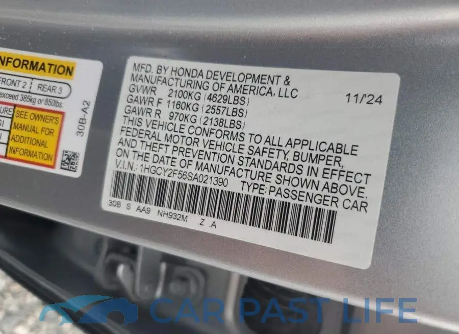 1HGCY2F56SA021390# 12