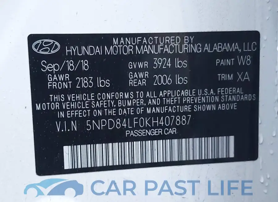 5NPD84LF0KH407887# 9