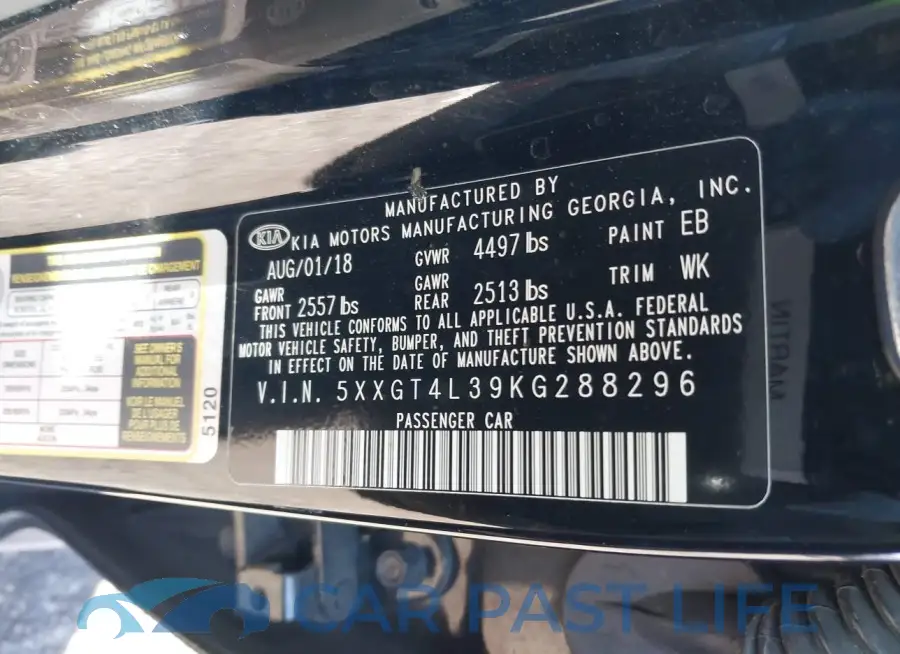 5XXGT4L39KG288296# 9