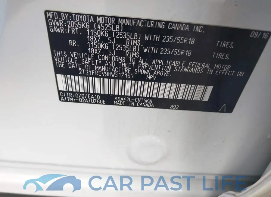 2T3YFREV9HW317163# 9