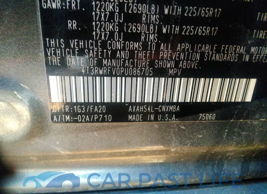 4T3RWRFV0PU086705# 9