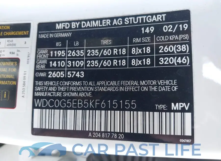 WDC0G5EB5KF615155# 9