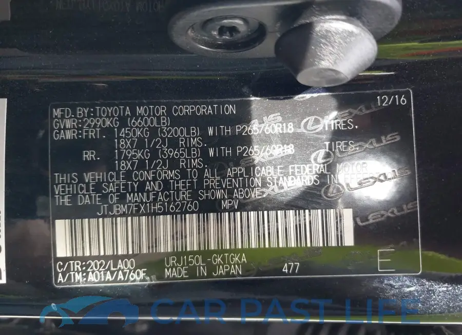 JTJBM7FX1H5162760# 9