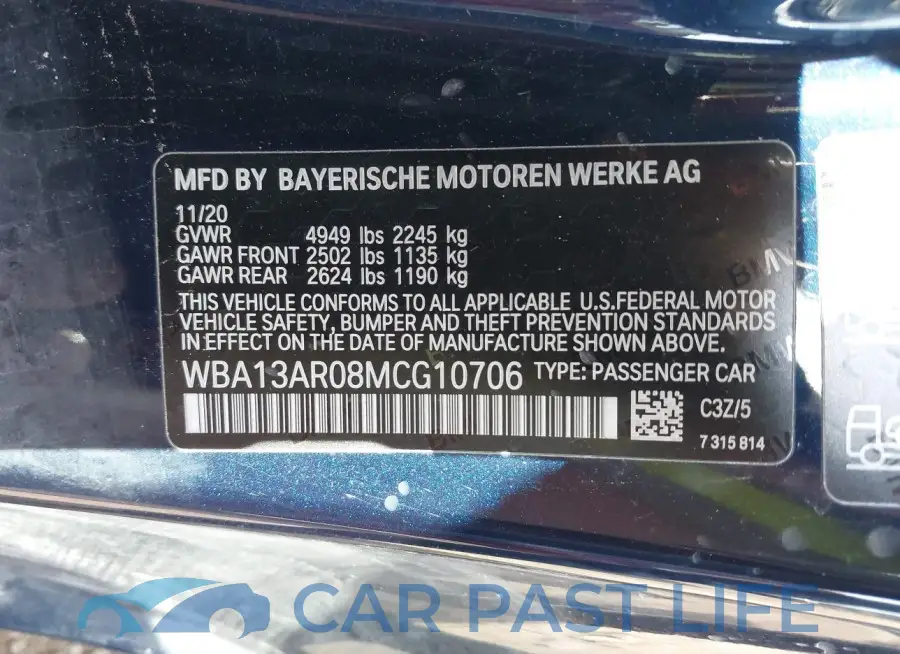 WBA13AR08MCG10706# 9