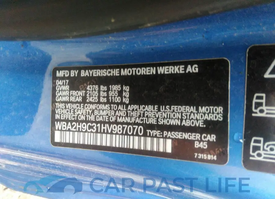 WBA2H9C31HV987070# 9
