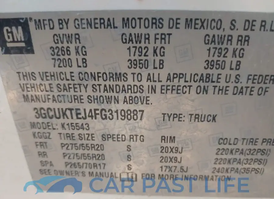 3GCUKTEJ4FG319887# 9