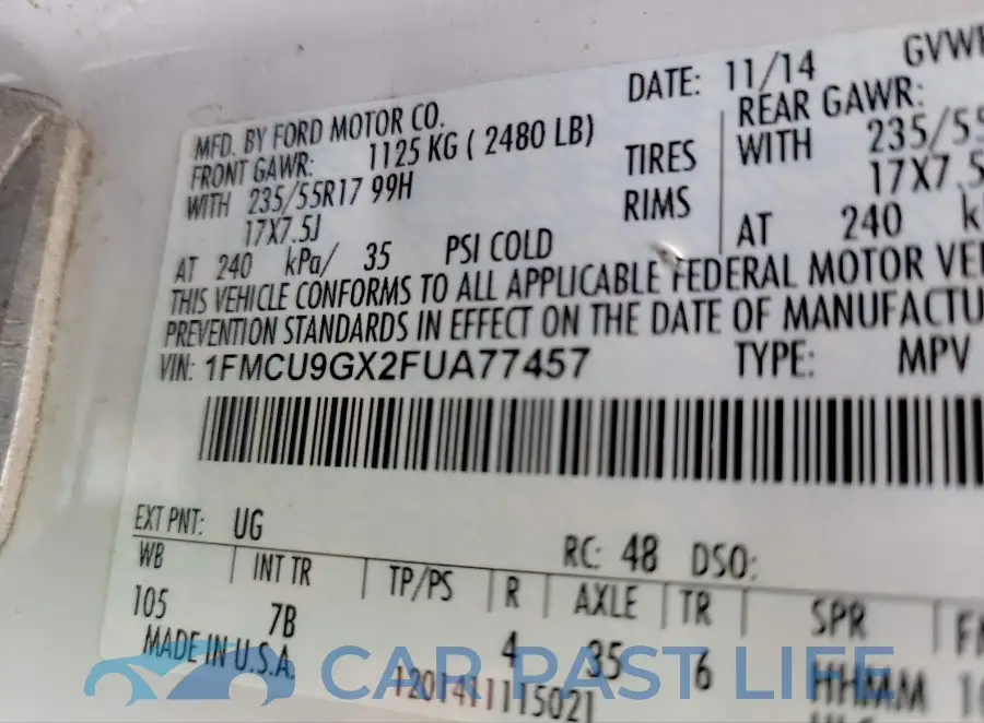 1FMCU9GX2FUA77457# 9