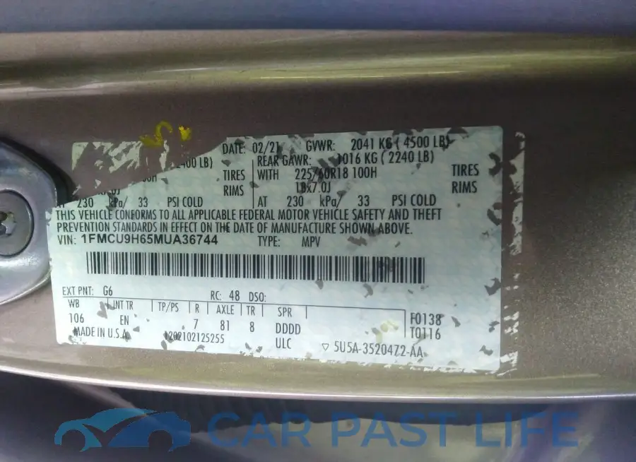 1FMCU9H65MUA36744# 9