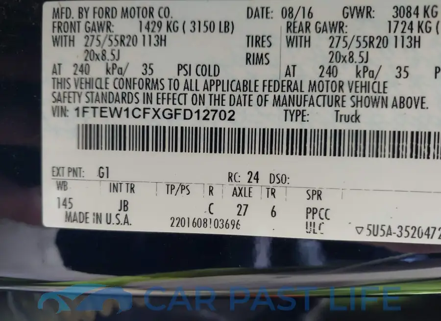 1FTEW1CFXGFD12702# 9