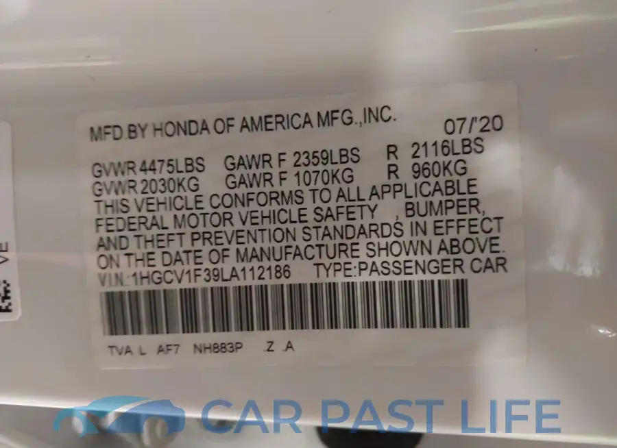 1HGCV1F39LA112186# 9