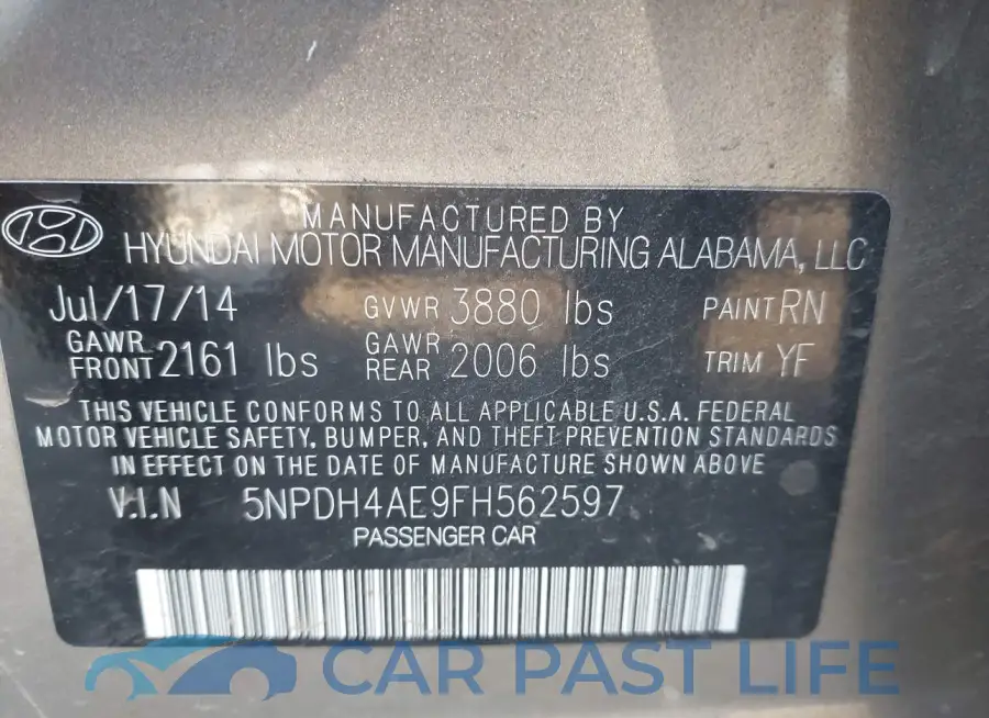 5NPDH4AE9FH562597# 9