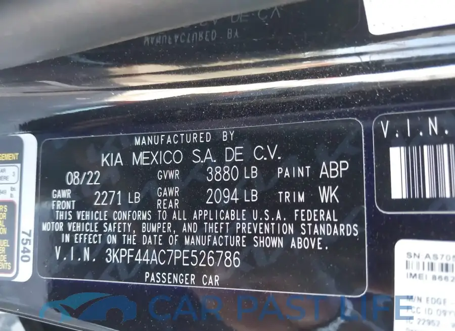 3KPF44AC7PE526786# 9