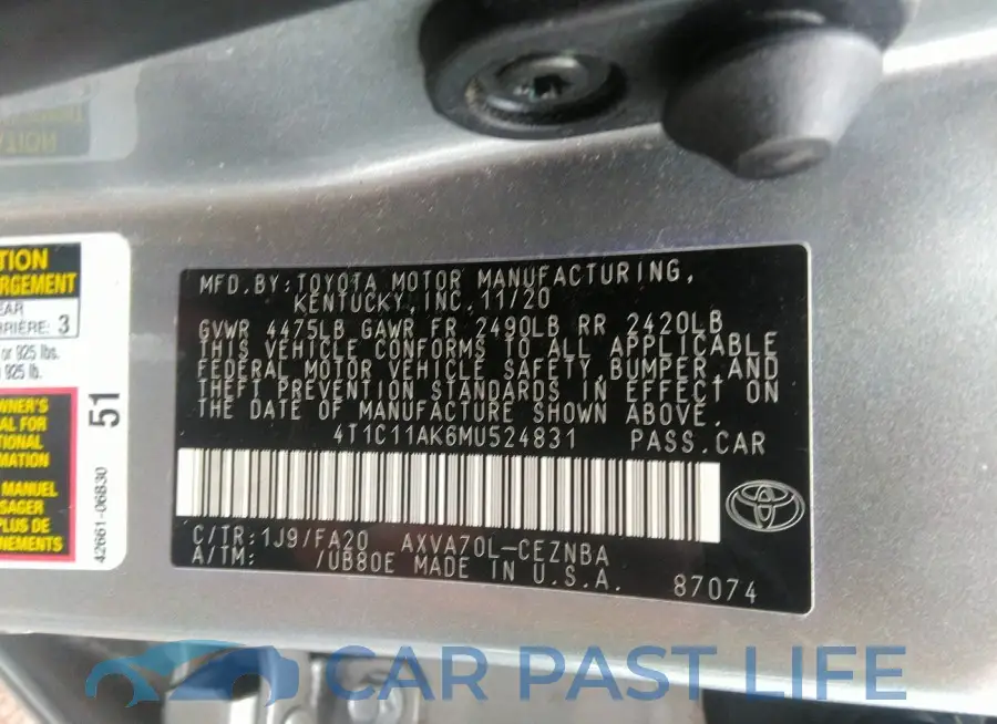 4T1C11AK6MU524831# 9