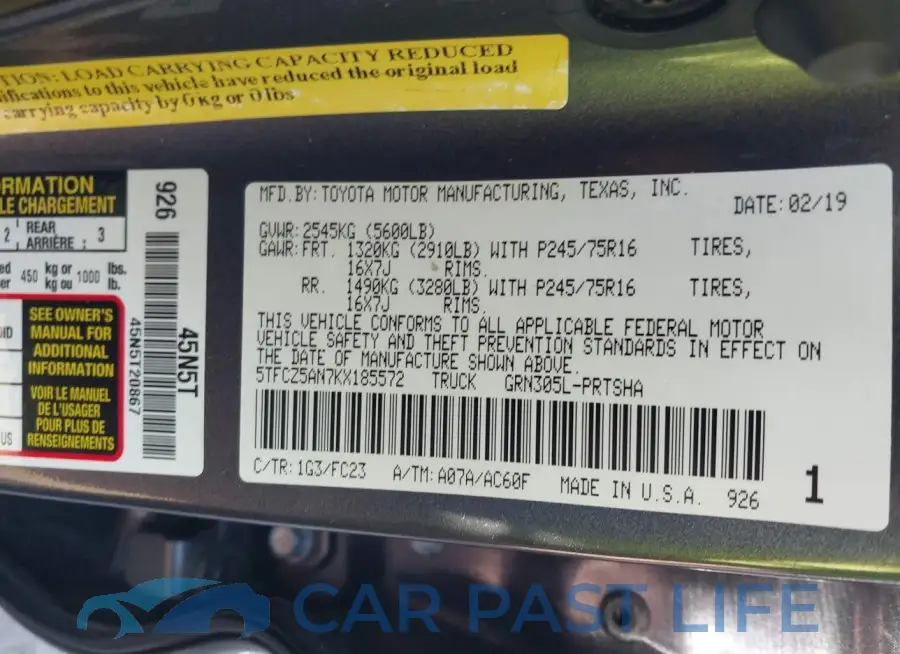 5TFCZ5AN7KX185572# 9