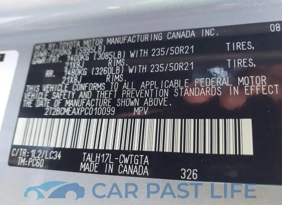 2T2BCMEAXPC010099# 9