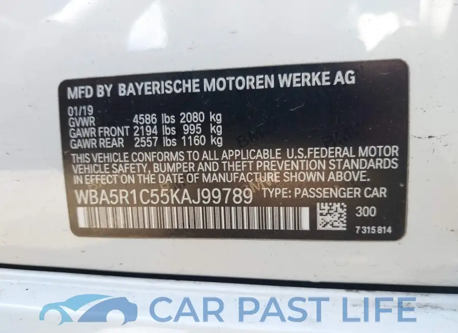 WBA5R1C55KAJ99789# 9