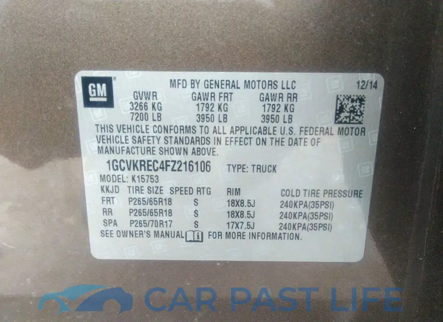 1GCVKREC4FZ216106# 9