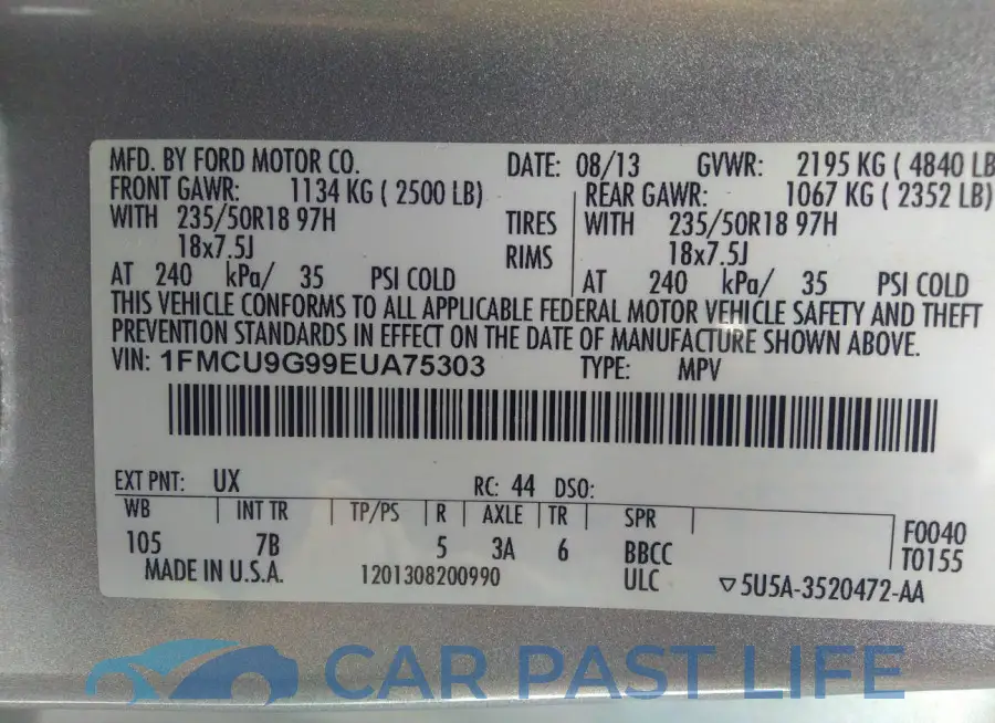 1FMCU9G99EUA75303# 9