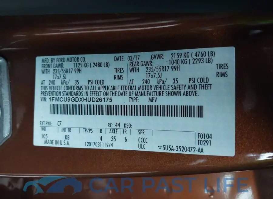 1FMCU9GDXHUD26175# 9