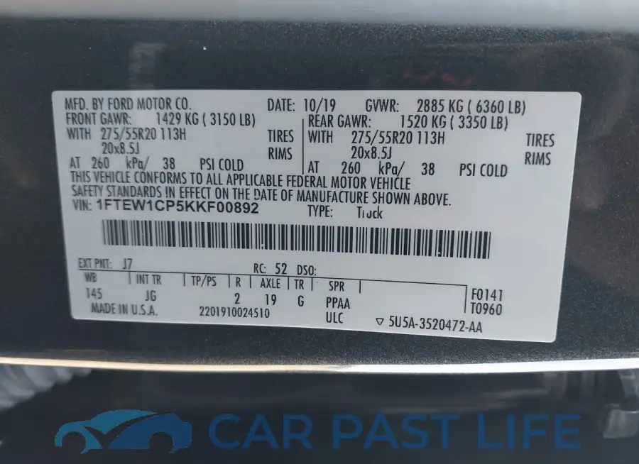 1FTEW1CP5KKF00892# 9