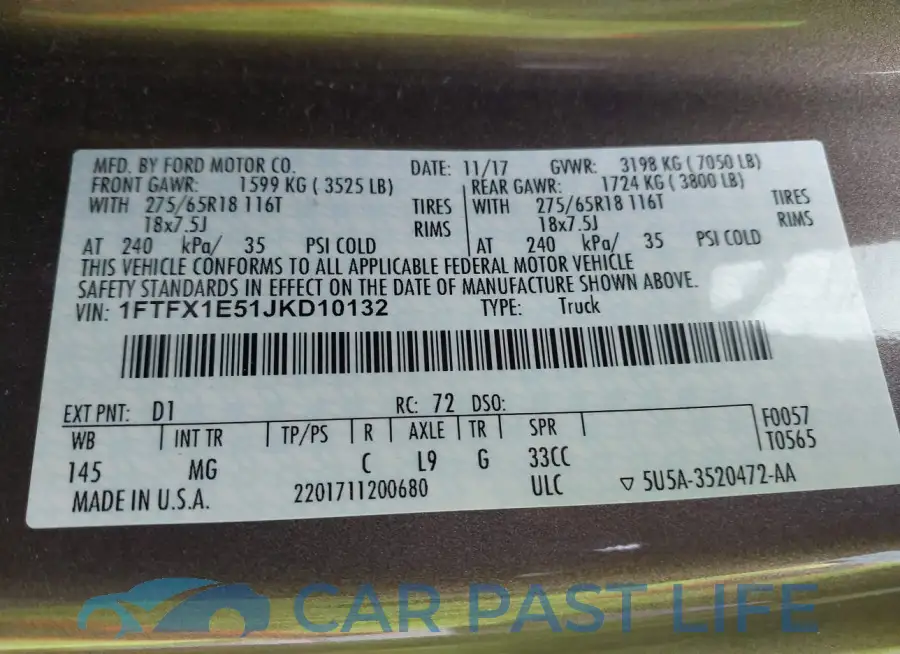 1FTFX1E51JKD10132# 9