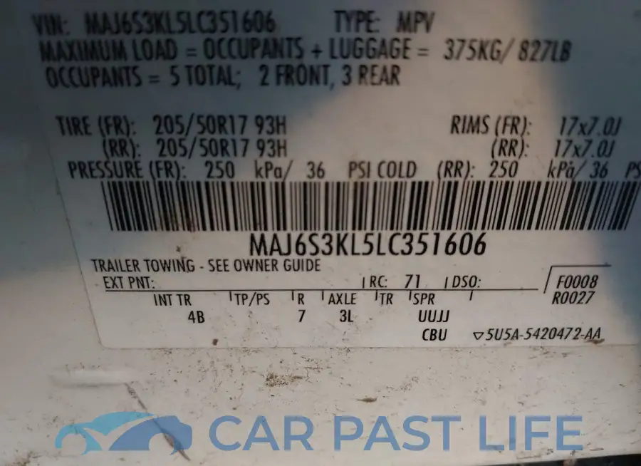 MAJ6S3KL5LC351606# 9