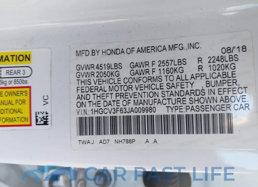 1HGCV3F63JA009980# 9